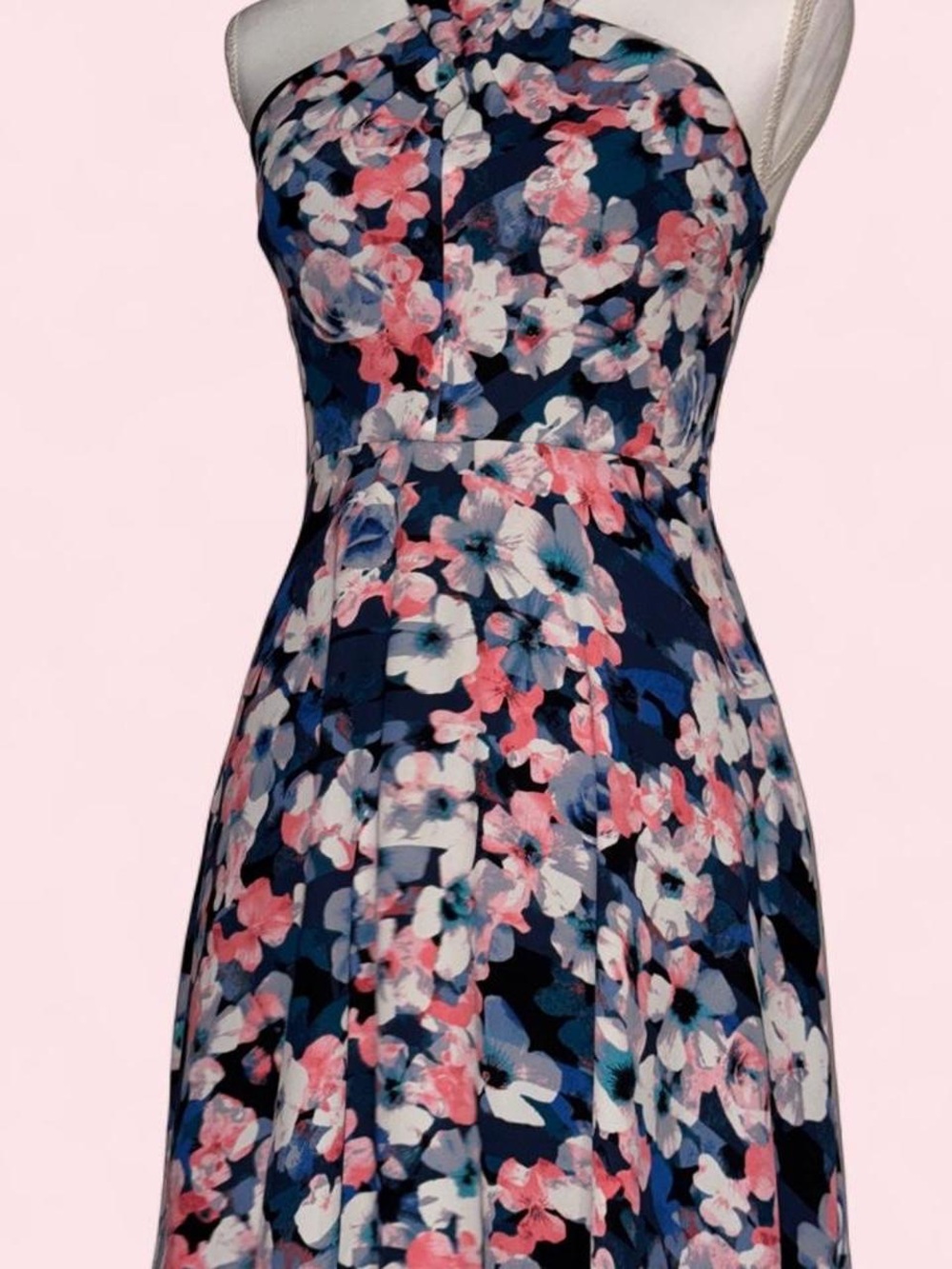 Express Navy Floral Halter Midi Dress with Pink & White Flowers
